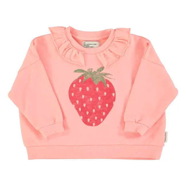 Sweat Volants Fraise Coton Bio | Rose
