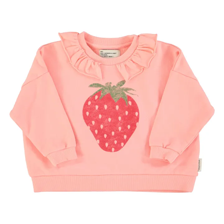 Sweat Volants Fraise Coton Bio | Rose- Image produit n°0