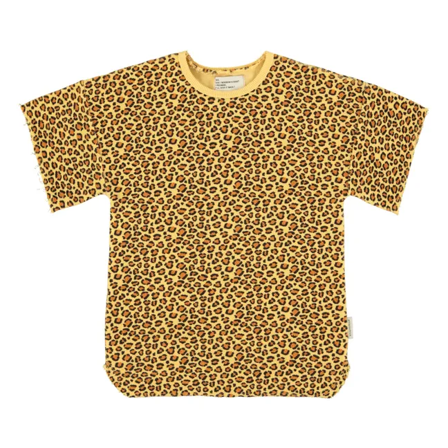 Leopard T-shirt Dress Organic cotton fleece | Mustard