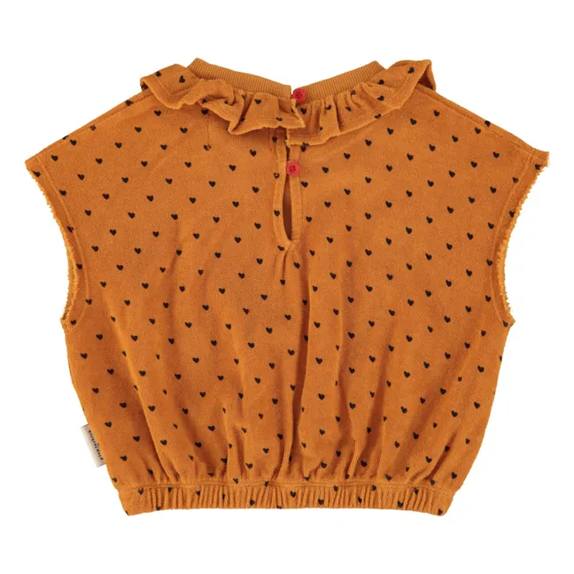 Top de algodón orgánico con corazones de rizo | Camel