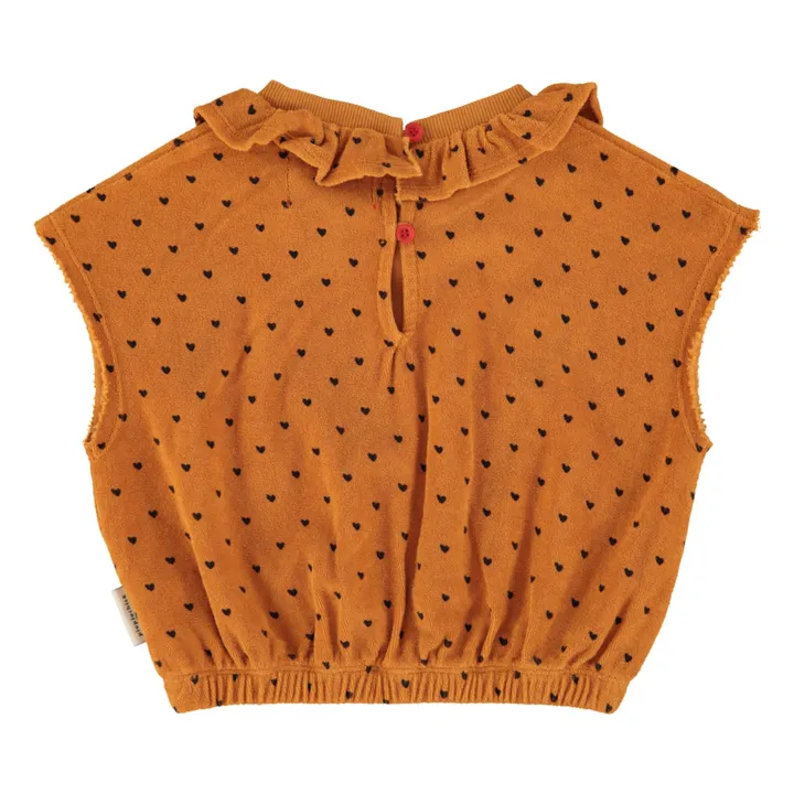 Top de algodón orgánico con corazones de rizo | Camel- Imagen del producto n°3