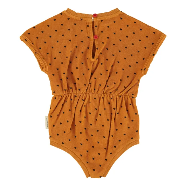 Organic Cotton Terry Hearts Playsuit | Camel