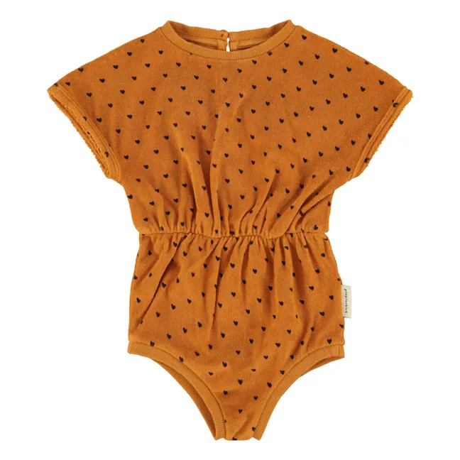 Organic Cotton Terry Hearts Playsuit | Camel