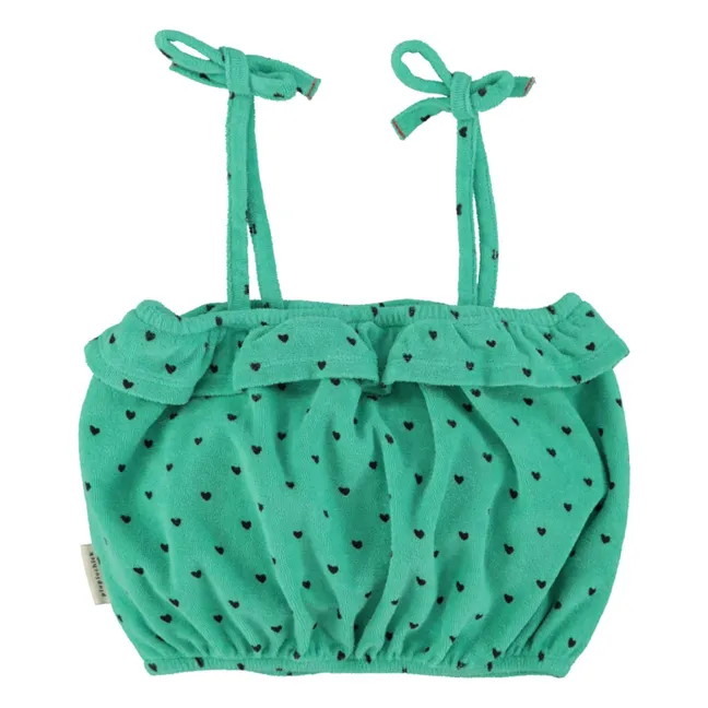 Top de rizo de algodón orgánico con tirantes en forma de corazón | Verde