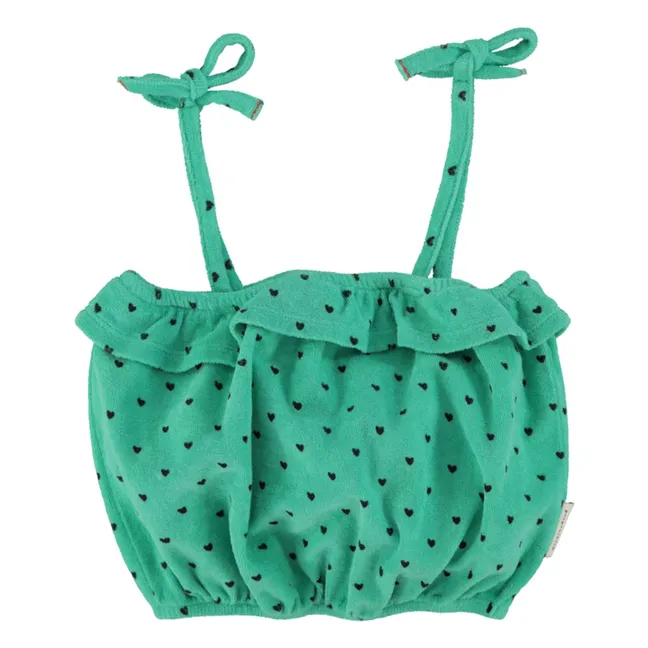 Organic cotton terry heart strap top | Green