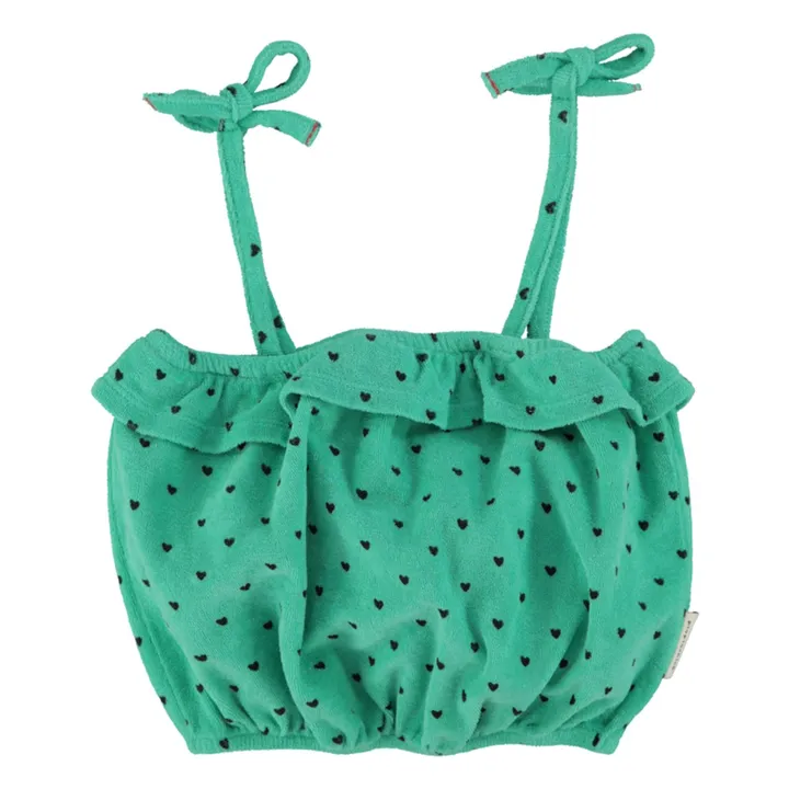 Top à Bretelles Cœurs Eponge Coton Bio | Vert- Image produit n°0