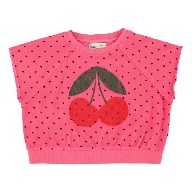 Cherry organic cotton terry sleeveless sweatshirt | Fuchsia
