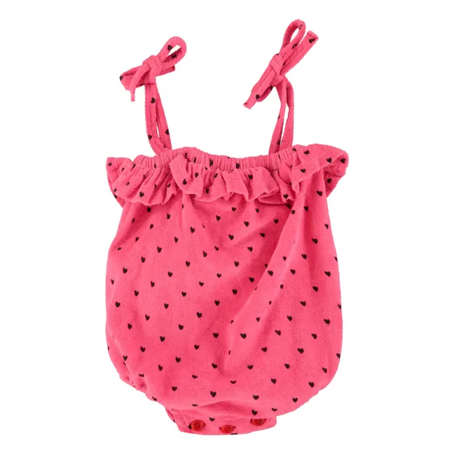 Pelele de algodón orgánico con corazones de rizo | Rosa Fushia