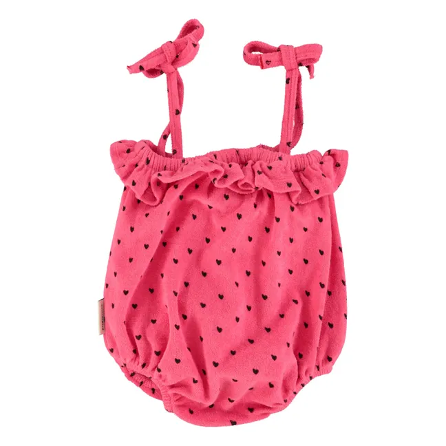 Organic cotton terry hearts romper | Fuchsia