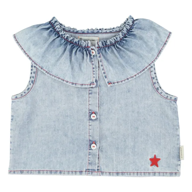Blouse Sans Manches Denim Etoile | Bleu délavé