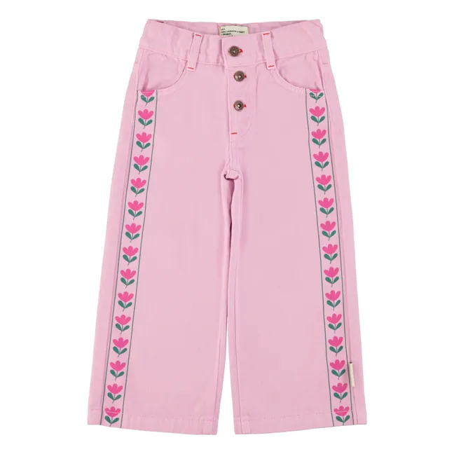 Pantalon Flare Fleuri Twill | Rose