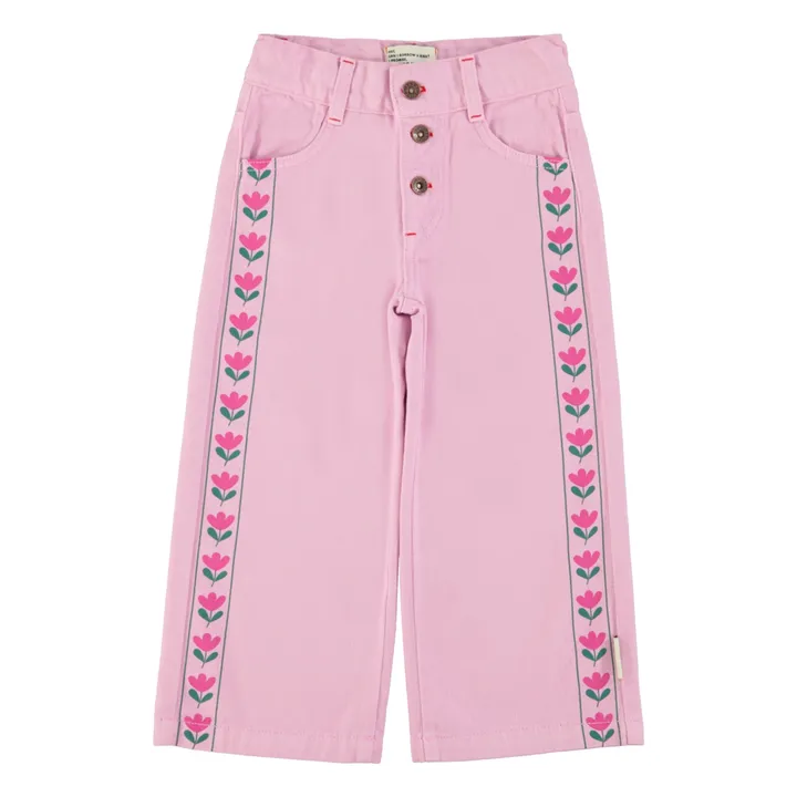 Pantalon Flare Fleuri Twill | Rose- Image produit n°0