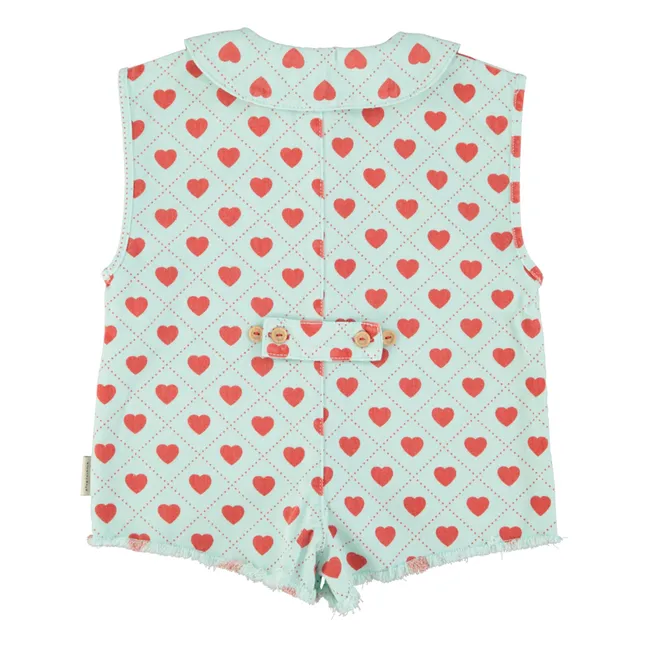 Twill Hearts Playsuit | Light Blue