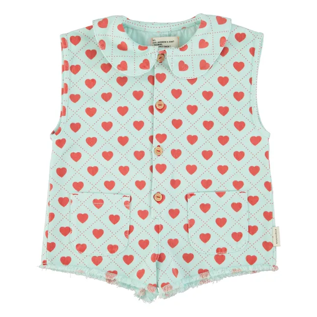 Twill Hearts Playsuit | Light Blue