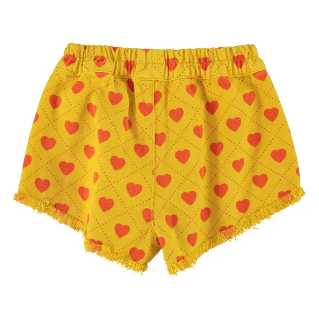 Short Effiloché Cœurs Twill | Jaune moutarde