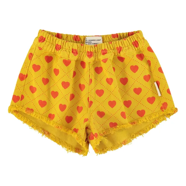 Effiloché Shorts Twill Hearts | Mustard