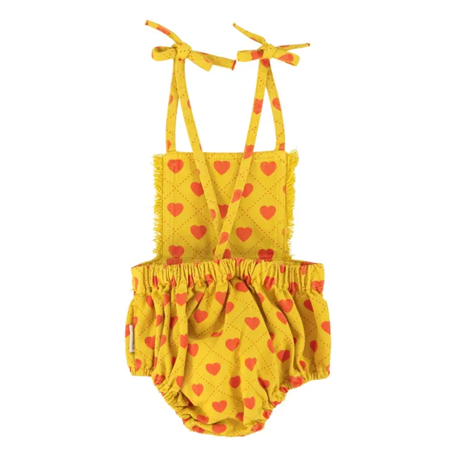 Barboteuse Nœuds Cœurs Twill | Jaune moutarde