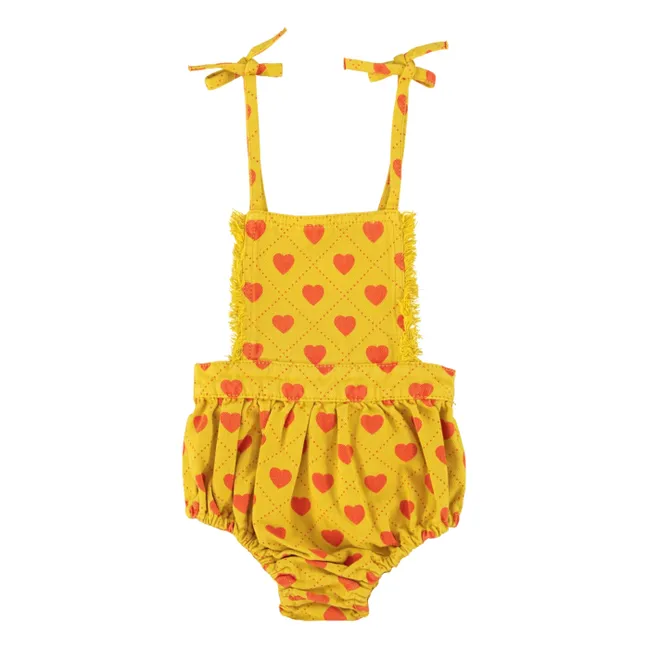 Barboteuse Nœuds Cœurs Twill | Jaune moutarde