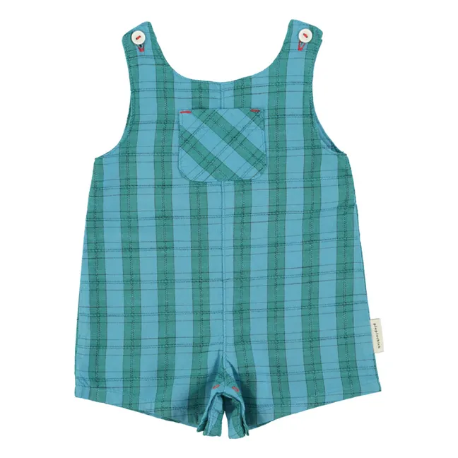Organic Cotton Checkered Playsuit | Blue