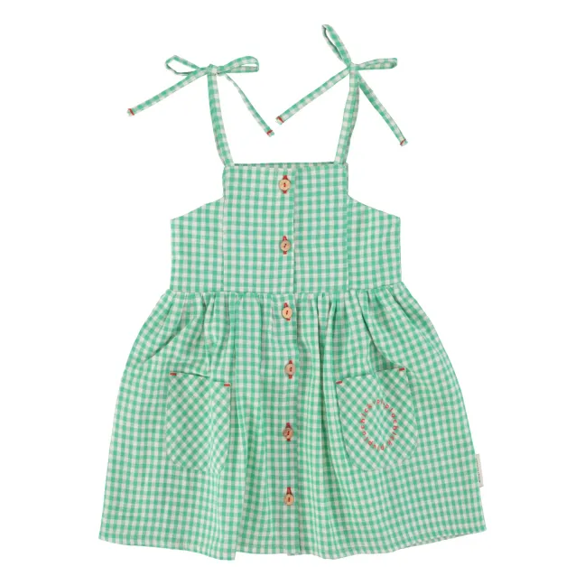 Gingham Organic Cotton Short Dress | Turquoise