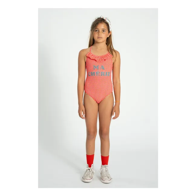 Ma Chérie Recycled Fiber Check Swimsuit | Red