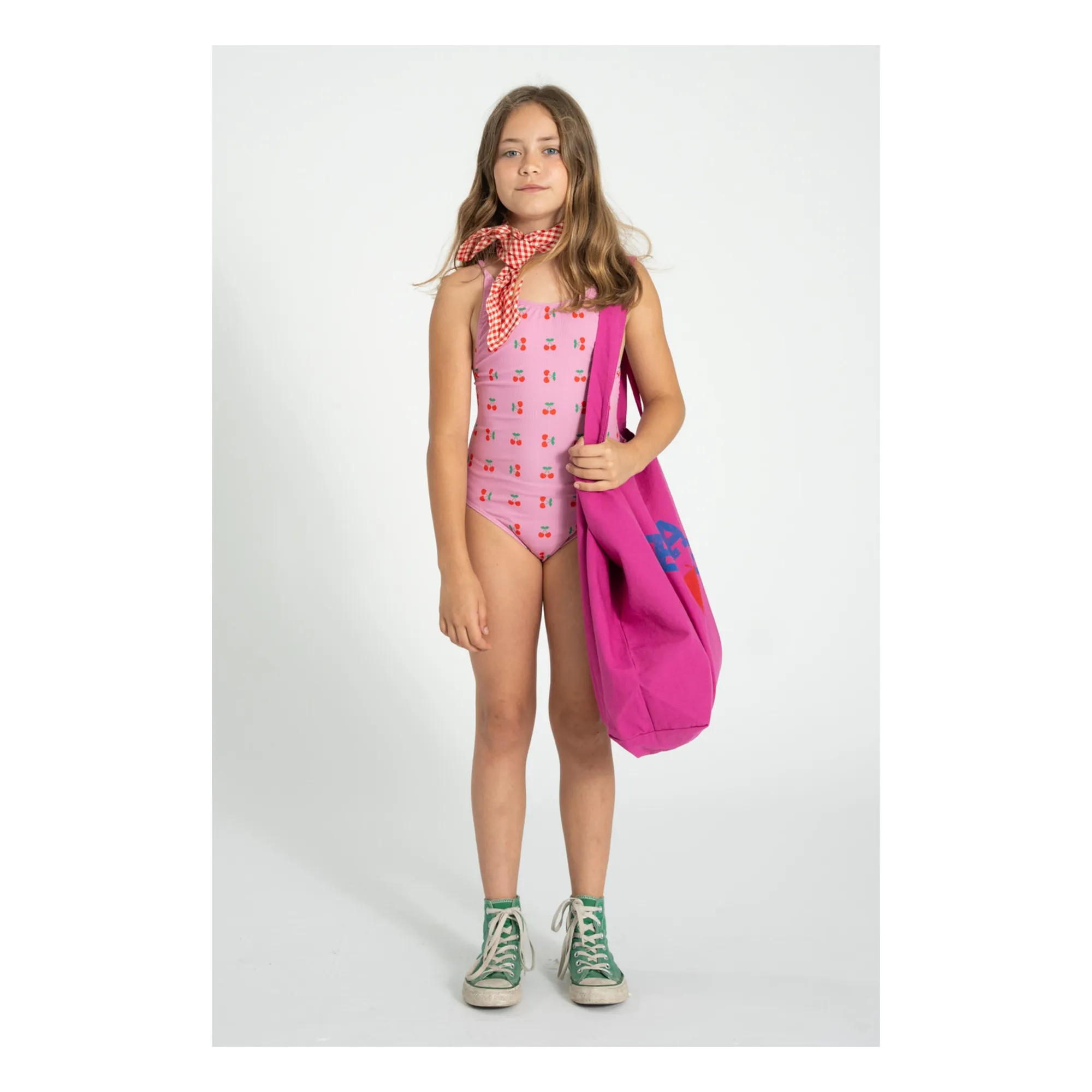 Maillot de Bain Côtelé Cerises Fibres Recyclées | Rose- Image produit n°1