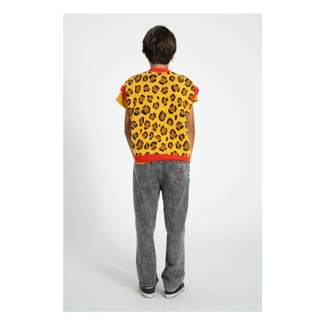 Gilet Sans Manches Léopard Coton Bio | Jaune moutarde