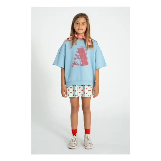 Camiseta de manga corta de algodón orgánico Letra A | Azul Cielo