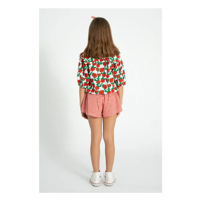 Bluse mit geblümtem Claudine-Ausschnitt | Weiß