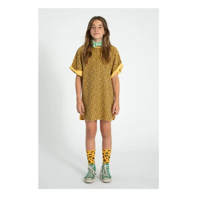 Robe T-shirt Léopard Molleton Coton Bio | Jaune moutarde