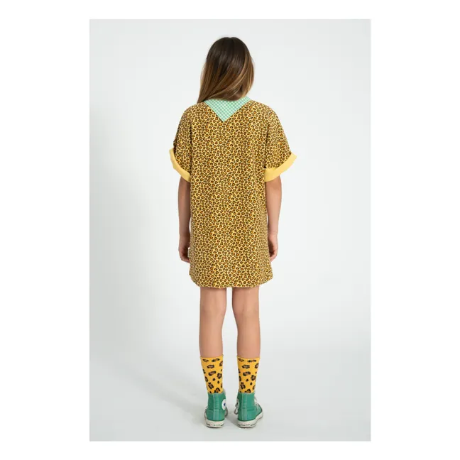 Robe T-shirt Léopard Molleton Coton Bio | Jaune moutarde