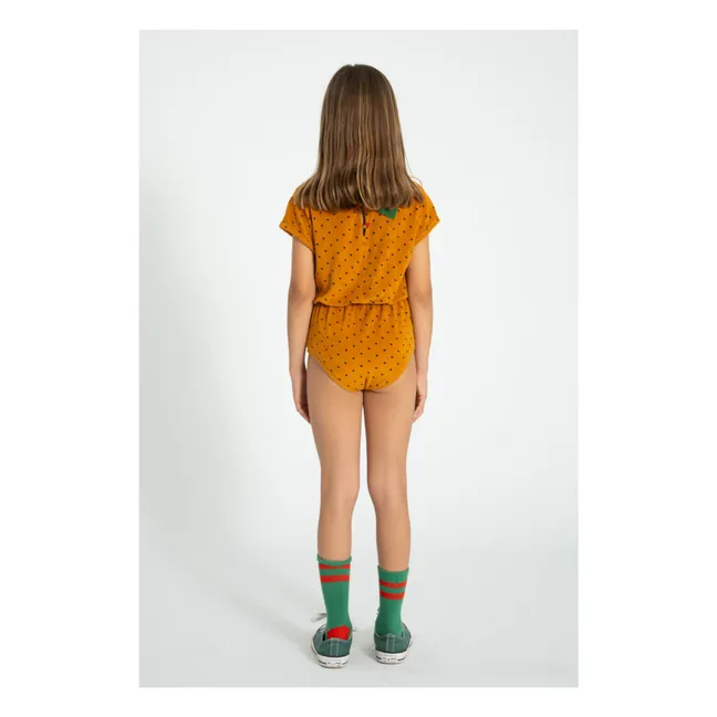 Organic Cotton Terry Hearts Playsuit | Camel