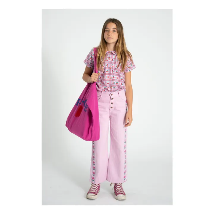 Pantalon Flare Fleuri Twill | Rose- Image produit n°6