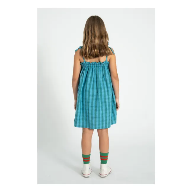 Vestido de cuadros de algodón orgánico | Azul