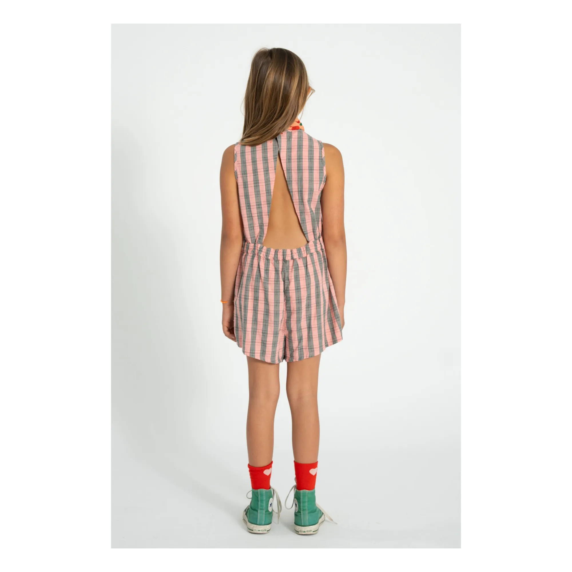 Combishort Rayée Coton Bio | Rose- Image produit n°2