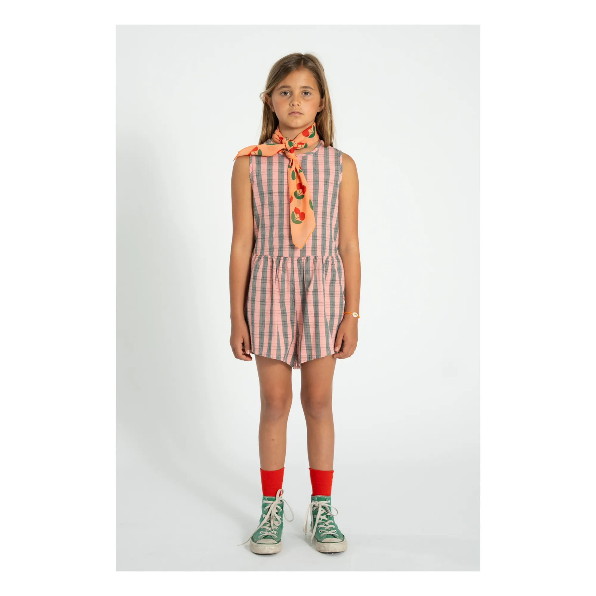 Combishort Rayée Coton Bio | Rose- Image produit n°1