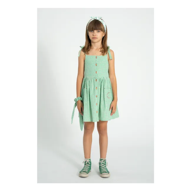Vestido corto de algodón orgánico Gingham | Turquoise