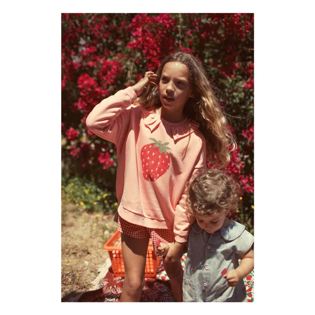 Strawberry organic cotton ruffled sweatshirt | Pink
