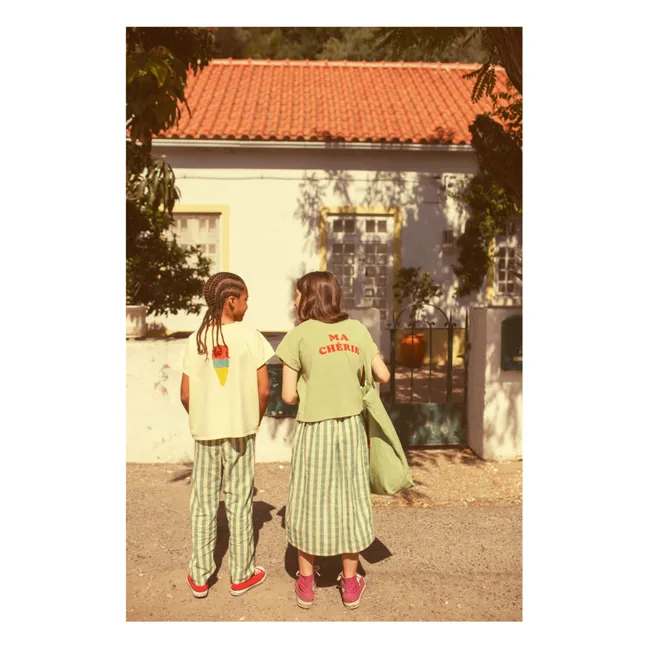 Long skirt with organic cotton checks | Yellow