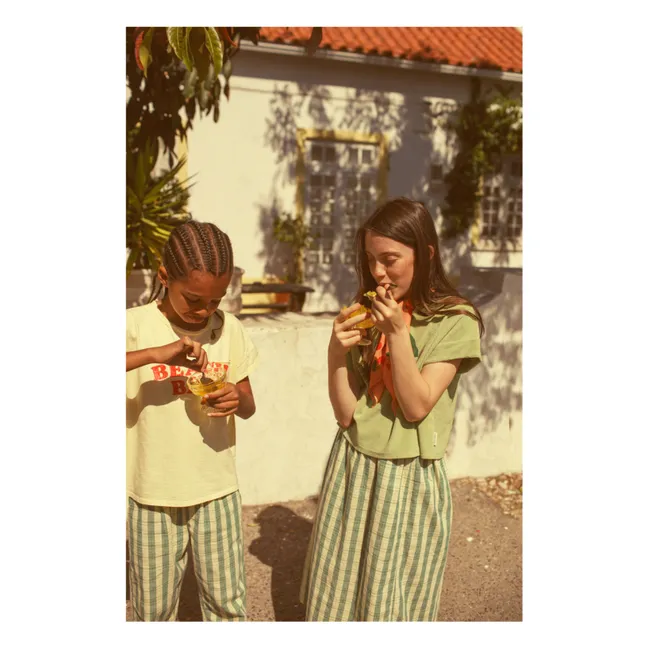 Long skirt with organic cotton checks | Yellow