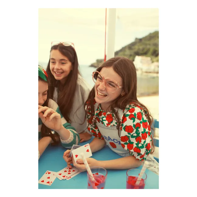 Bluse mit geblümtem Claudine-Ausschnitt | Weiß