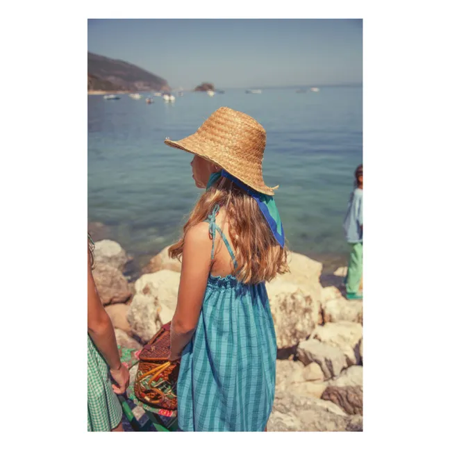 Vestido de cuadros de algodón orgánico | Azul