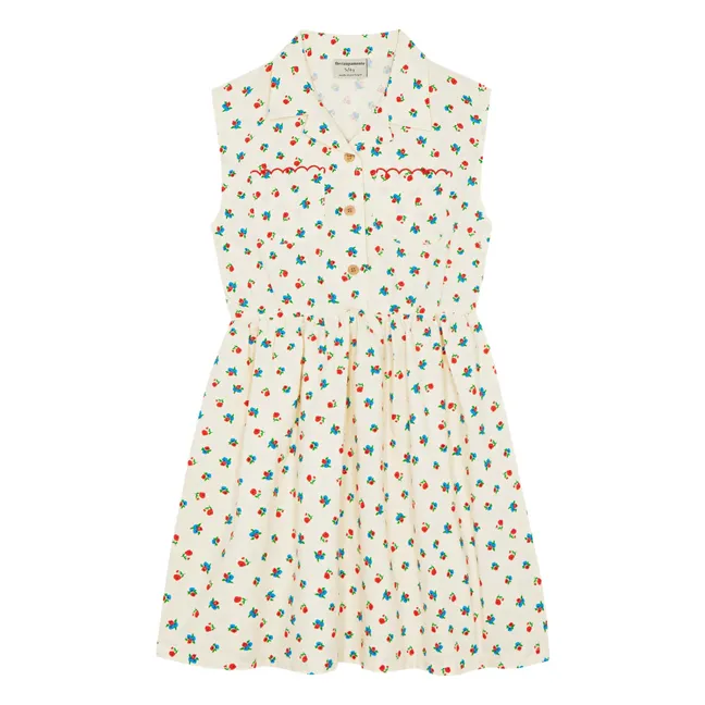 Robe Mi-Longue Fleurie | Ecru