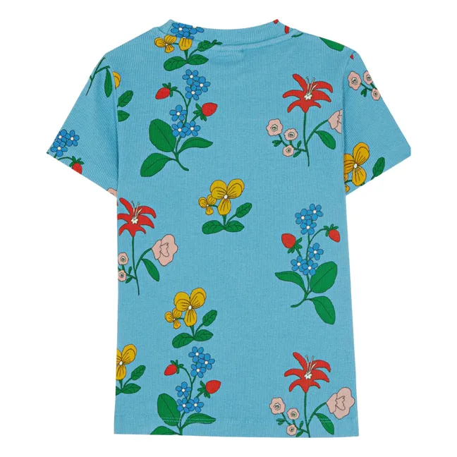 T-shirt Côtelé Fleurs | Bleu azur