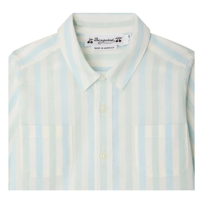 Camisa Lawson de popelina de algodón orgánico a rayas | Azul Turquesa