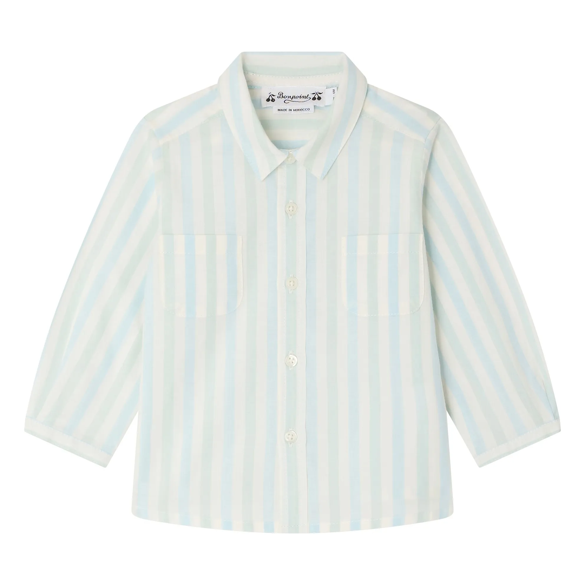Bonpoint Turquoise Lawson Striped Organic Cotton Poplin Shirt