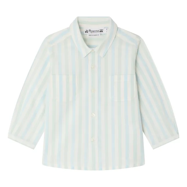 Camisa Lawson de popelina de algodón orgánico a rayas | Azul Turquesa