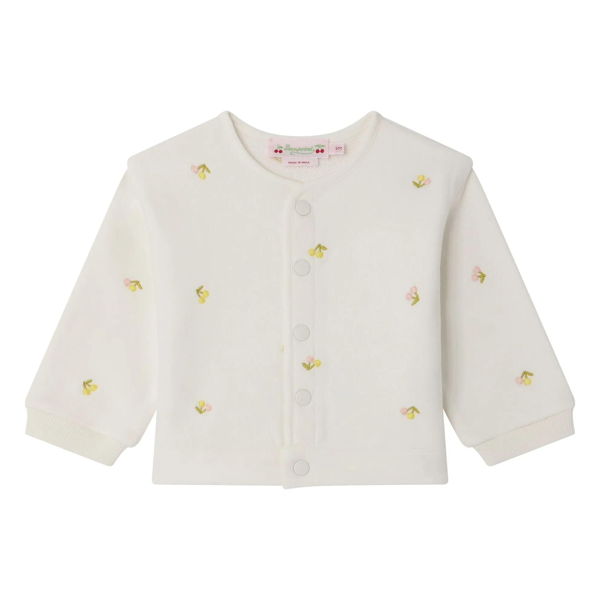 Bonpoint Ecru Eris Cerises Organic Cotton Fleece Cardigans