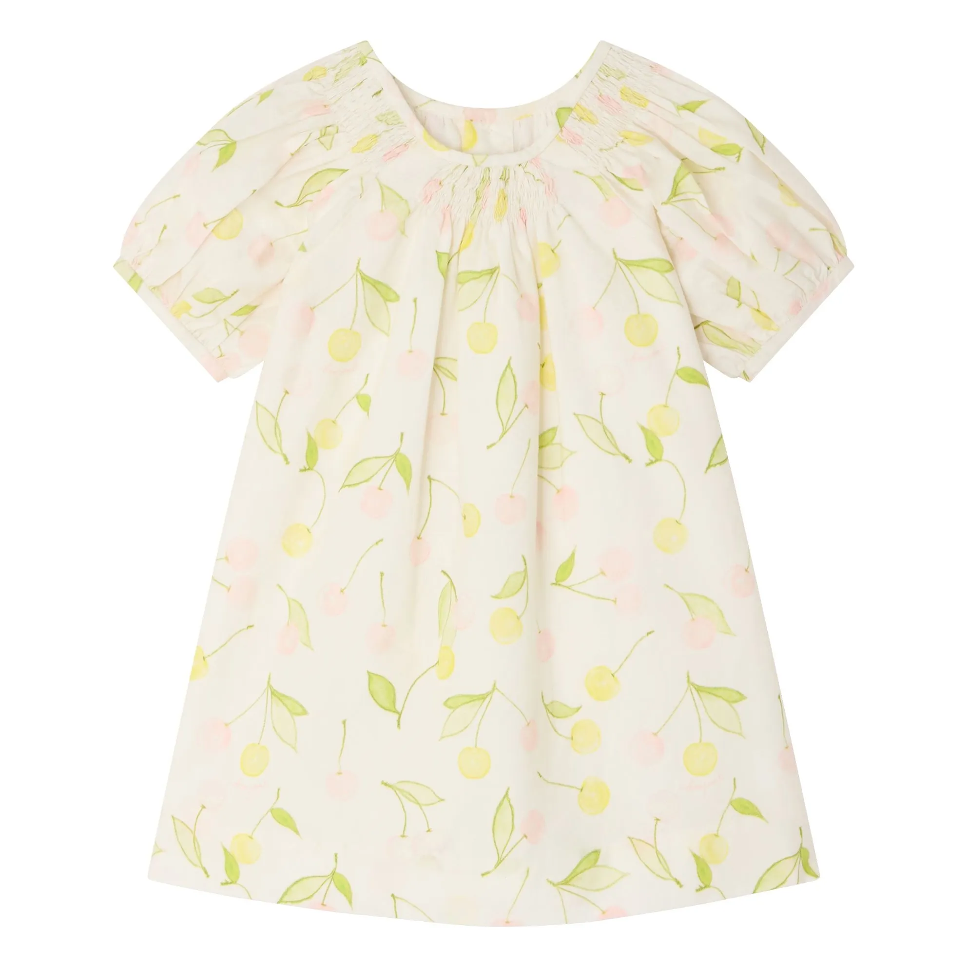 Bonpoint Ecru Luce Cerises Organic Cotton Dress