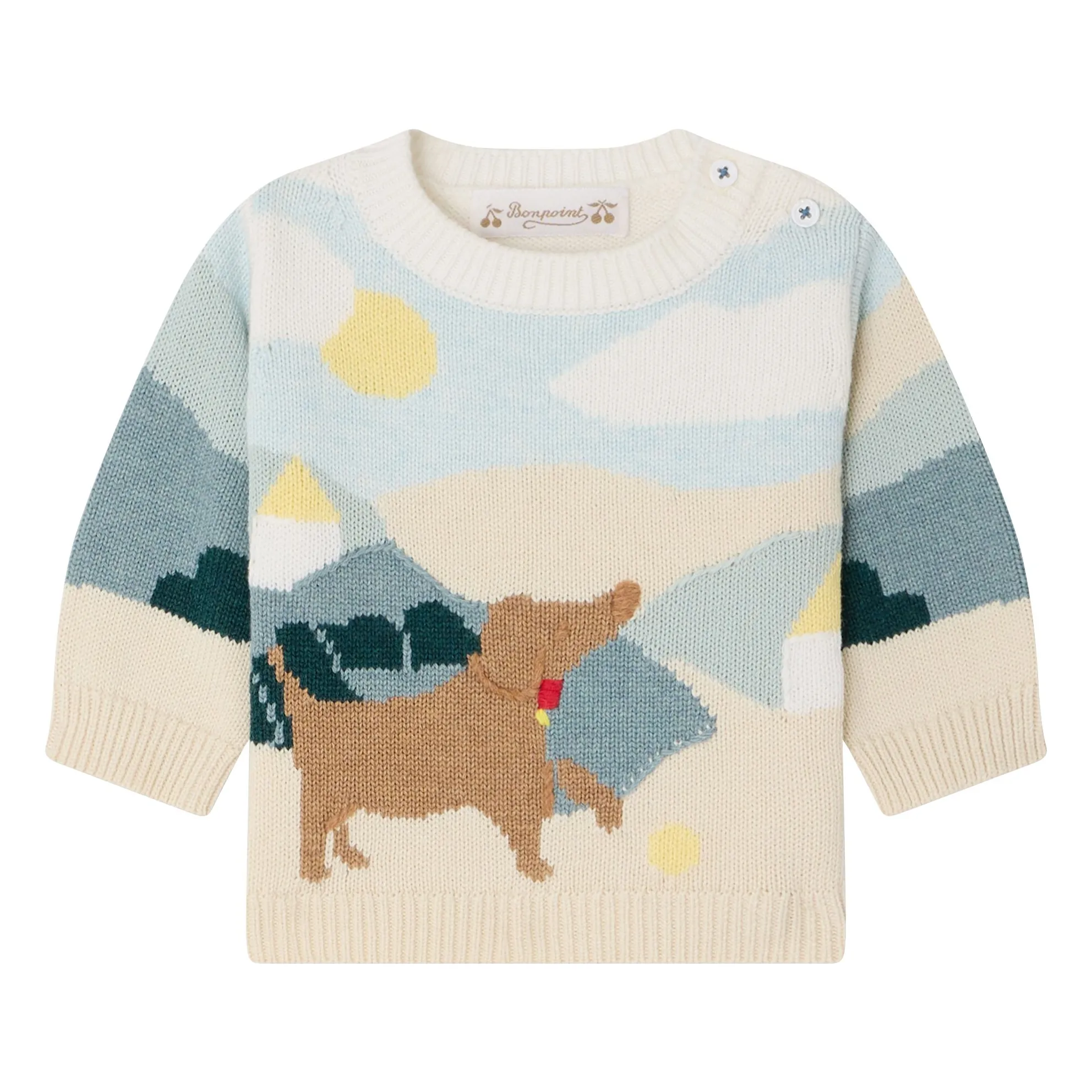 Bonpoint Beige Almire Organic Cotton Dog Sweater